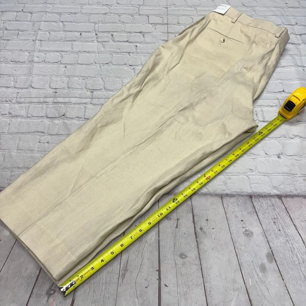 NWT Paul Fredrick Men 100% Linen Chino Pants Size 44x24 Beige D126 -29
